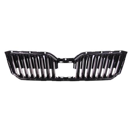 Skoda Superb 2015 2019 Front Bumper Grille, Gloss Black, With Hole For Radar, Supplied Without Radar Cover