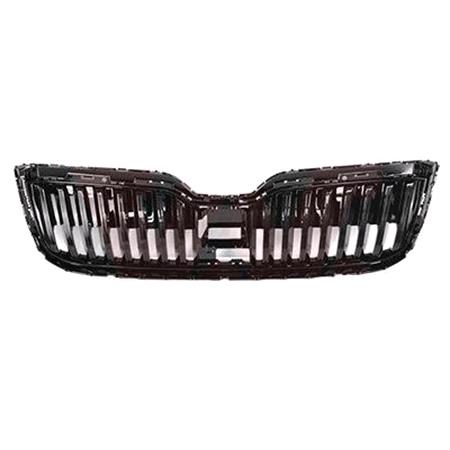 Grille (Gloss Black, With Chrome Fins, With Hole For Radar, Supplied Without Radar Cover, Without Chrome Frame) for Skoda SUPERB 2019 to 2023