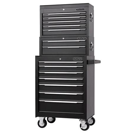 Draper 29455 Combined Roller Cabinet, Mid Tool Chest and Tool Chest, 14 Drawers, 26"