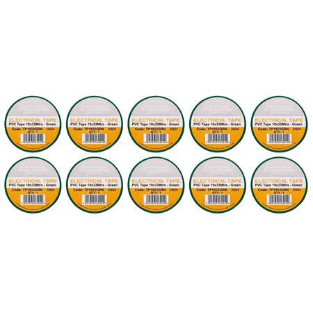 Draper 29499 Green PVC Electrical Insulation Tape, 19mm x 33m (Pack of 10)