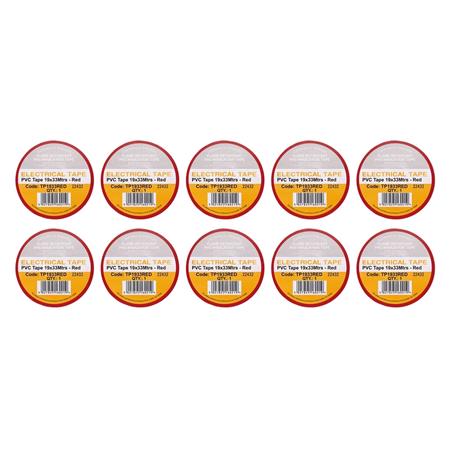 Draper 29501 Red PVC Electrical Insulation Tape, 19mm x 33m (Pack of 10)