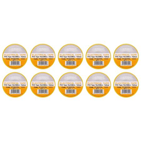 Draper 29502 Yellow PVC Electrical Insulation Tape, 19mm x 33m (Pack of 10)