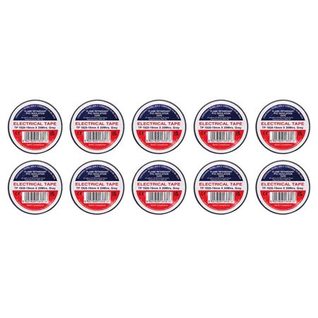 Draper 29527 Grey PVC Electrical Insulation Tape, 19mm x 20m (Pack of 10)