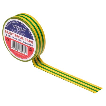 Draper 29533 Green/Yellow PVC Electrical Insulation Tape, 19mm x 20m (Pack of 10)