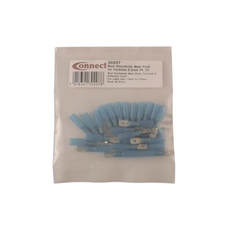 Connect 30207 Wiring Connectors   Blue   6.3mm Male Heat Shrink Slide on   Pack Of 25