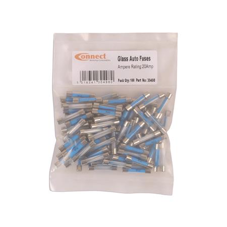 Connect 30498 Fuses   Standard Auto Glass   20A   Pack Of 100