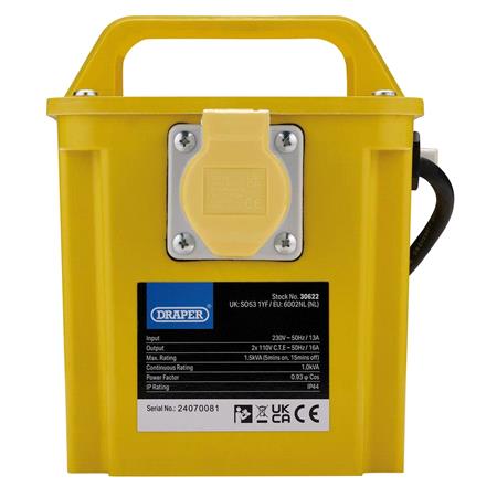 Draper 30622 110V Portable Transformer, 1.5kVA