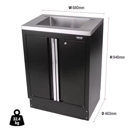 Draper 31034 BUNKER Modular Floor Cabinet with Sink, 2 Door, 680mm