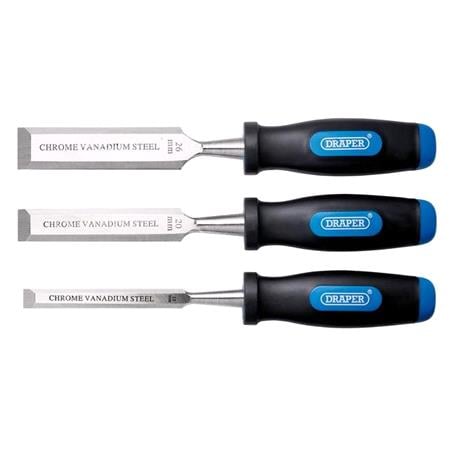 Draper 31306 Soft Grip Bevel Edge Wood Chisel Set (3 Piece)