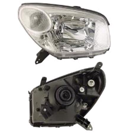 Right Headlamp (Halogen, Takes H4 Bulb, Manual / Electric Adjustment, Supplied Without Motort) for Toyota RAV 4 Mk II 2004 2006