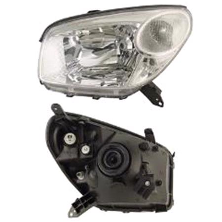 Left Headlamp (Halogen, Takes H4 Bulb,  Manual / Electric Adjustment, Supplied Without Motort) for Toyota RAV 4 Mk II 2004 2006
