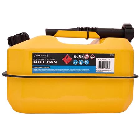 Draper 31794 Explosafe Flat Steel Fuel Can, 10L   Yellow