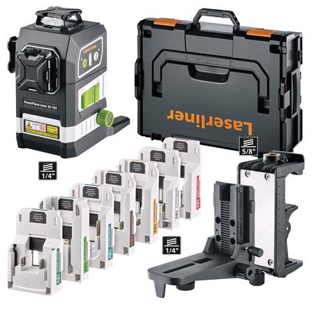 Draper 32168 Laserliner PowerPlane Laser 3G Multi 18V Three Dimensional Green Laser Kit with 7 Power Adapters