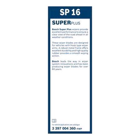 BOSCH SP16 Superplus Wiper Blade (400 mm) for Subaru IMPREZA Saloon, 2011 2015