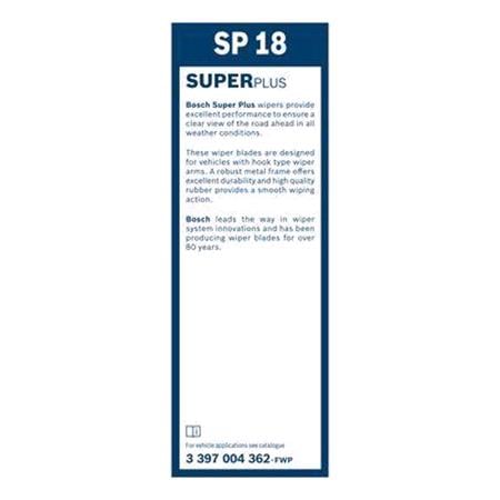 BOSCH SP18 Superplus Wiper Blade (450 mm) for Mazda 3 Saloon, 2013 2018