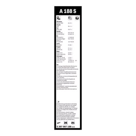 BOSCH A188S Aerotwin Flat Wiper Blade Front Set (600 / 450mm   Top Lock Arm Connection) for Lancia DELTA III, 2008 2014