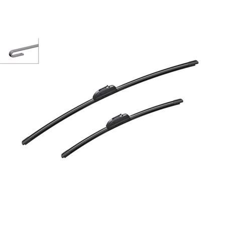 BOSCH AR652S Aerotwin Flat Wiper Blade Front Set (650 / 450mm   Hook Type Arm Connection with Integrated Sprayers) for Renault AVANTIME, 2001 2003