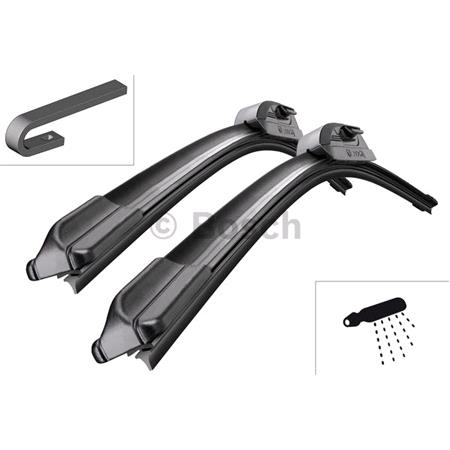 BOSCH AR725S Aerotwin Flat Wiper Blade Front Set (650 / 550mm   Hook Type Arm Connection with Integrated Sprayers) for Mercedes V CLASS, 1996 2003