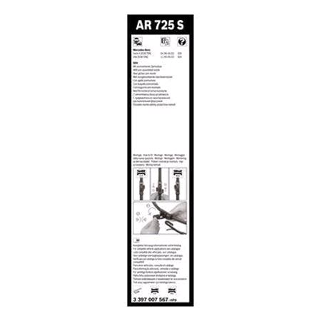 BOSCH AR725S Aerotwin Flat Wiper Blade Front Set (650 / 550mm   Hook Type Arm Connection with Integrated Sprayers) for Mercedes VITO van, 1997 2003