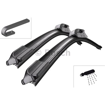 BOSCH AR703S Aerotwin Flat Wiper Blade Front Set (700 / 650mm   Hook Type Arm Connection with Integrated Sprayers) for Mercedes VITO Bus, 2003 2005