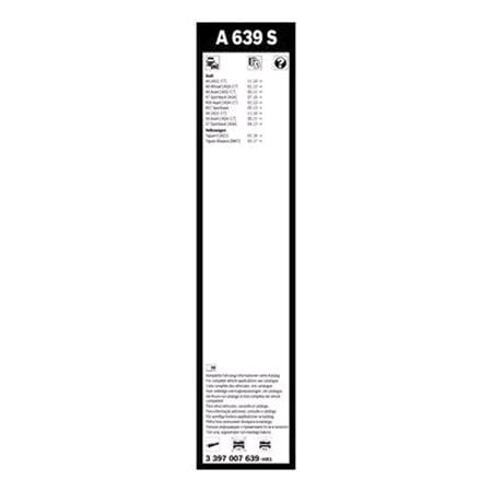 BOSCH A639S Aerotwin Flat Wiper Blade Front Set (650 / 530mm   Slim Top Arm Connection)