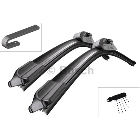 BOSCH AR609S Aerotwin Flat Wiper Blade Front Set (600 / 600mm   Hook Type Arm Connection with Integrated Sprayers) for Renault MASTER II Flatbed / Chassis, 1998 2010