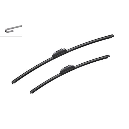 BOSCH AR608S Aerotwin Flat Wiper Blade Front Set (600 / 475mm   Hook Type Arm Connection with Integrated Sprayers) for Jaguar XJ, 2003 2009