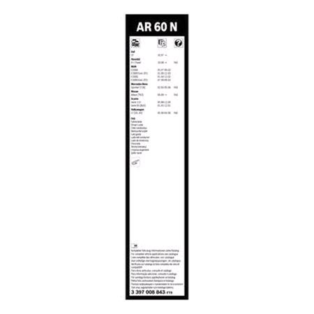 BOSCH AR60N Aerotwin Flat Wiper Blade (600mm   Hook Type Arm Connection) for Mercedes SPRINTER 3 t Flatbed Chassis, 1995 2006