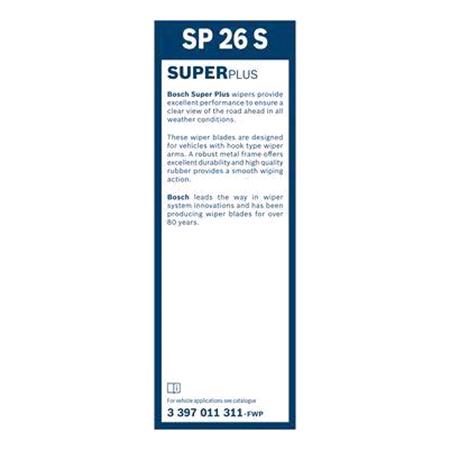 BOSCH SP26S Superplus Wiper Blade (650 mm) with Spoiler for Kia RIO III Saloon, 2011 2016