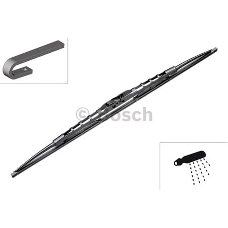 BOSCH SP24KS Superplus Wiper Blade (600mm   Hook Type Arm Connection with Integrated Sprayers) with Spoiler for Volvo FL II, 2006 2013