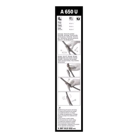 BOSCH A650U Aerotwin Flat Wiper Blade (650mm   Pinch Tab Arm Connection) for Toyota AYGO, 2014 Onwards