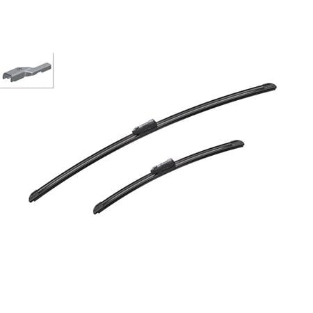 BOSCH A144S Aerotwin Flat Wiper Blade Front Set (650 / 400mm   Top Lock Arm Connection) for Peugeot 208 Hatchback Van, 2012 Onwards