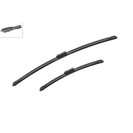 BOSCH A350S Aerotwin Flat Wiper Blade Front Set (650 / 400mm   Top Lock Arm Connection) for Opel Crossland X, 2017 Onwards