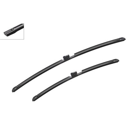 BOSCH A728S Aerotwin Flat Wiper Blade Front Set (650 / 500mm   Slim Top Arm Connection with Integrated Sprayers) for Audi A8 2017 Onwards