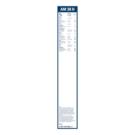 Bosch AM38H AeroTwin Flat Rear Wiper Blade (380mm) for Fiat DOBLO 2010 Onwards