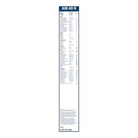 Bosch AM40H AeroTwin Flat Rear Wiper Blade (400mm) for Volkswagen CADDY IV Box 2015 Onwards