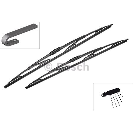 BOSCH 651A Superplus Wiper Blade Front Set (650 / 450mm   Hook Type Arm Connection with Integrated Sprayers) for Renault ESPACE Mk III, 1996 2002