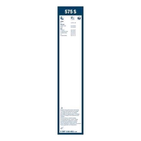 BOSCH 575S Superplus Wiper Blade Front Set (575 / 575mm   Hook Type Arm Connection) with Spoiler for Cadillac BLS Wagon, 2007 2010