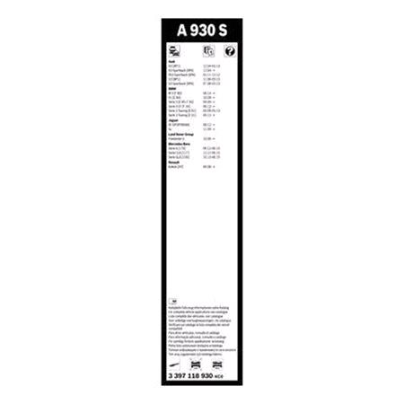 BOSCH A930S Aerotwin Flat Wiper Blade Front Set (600 / 475mm   Pinch Tab Arm Connection) for Audi A3 3 Door, 2003 2012