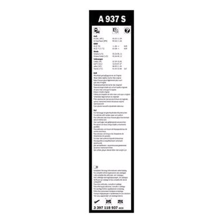 BOSCH A937S Aerotwin Flat Wiper Blade Front Set (600 / 475mm   Side Pin Arm Connection) for Audi A3 3 Door, 2003 2012