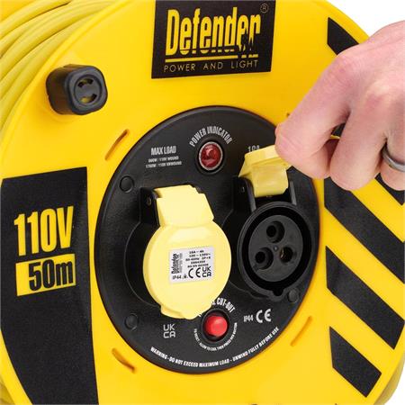 Draper 35113 Defender E86500 110V Industrial Cable Reel, 1.5mm², 16A, 50m
