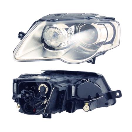 Left Headlamp (Xenon, For 5GL Ballast, With FBL And DBL, Takes D1S/H7 Bulbs, Supplied With Motor, Original Equipment) for Volkswagen PASSAT 2005 2007