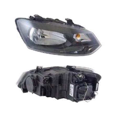 Right Headlamp (Single Reflector, Halogen, Takes H4 Bulb, Supplied With Motor And Bulb, Original Equipment) for Volkswagen Polo 2009 2014