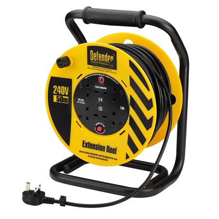 Draper 36396 Defender 230V 4 Way Industrial Trade Cable Extension Reel, 50m