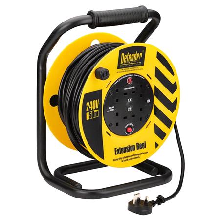 Draper 36396 Defender 230V 4 Way Industrial Trade Cable Extension Reel, 50m