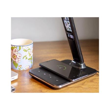Groov E Desk LED Lamp With Wireless Charging Pad & Clock   Black