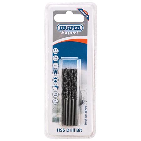 Draper Expert 38799 3.3mm HSS Drills Card Of 10