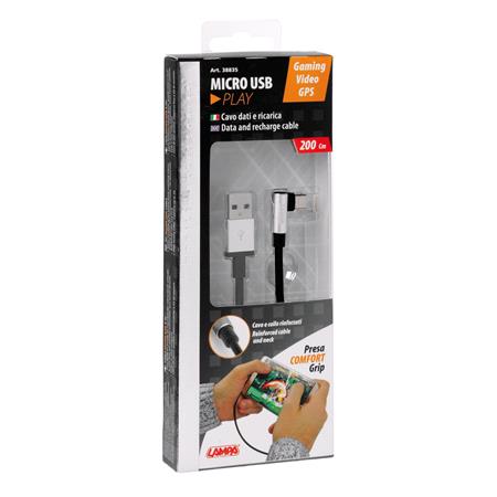 Micro USB 90° Angle Charging Cable   200 cm   Black