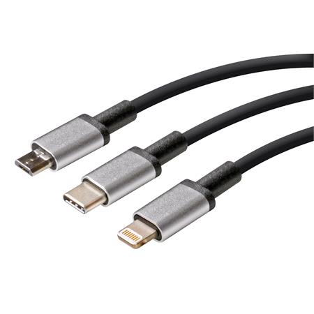 3 Device Cable   Apple Lightning, uSB C, Micro uSB   100 cm   Black