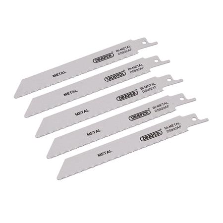 Draper 43444 Bi metal Reciprocating Saw Blades for Metal Cutting   150mm, 24tpi   Pack of 5